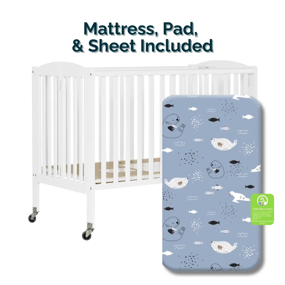 Full Size Crib with Mattress, Mattress Pad, & Sheet